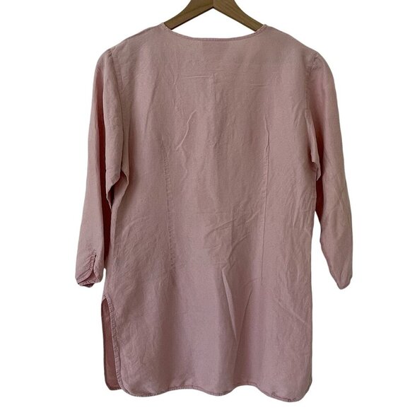 Jim Thompson Top Silk L Pastel Pink Tunic Henley Feminine Minimalist Cottagecore - Picture 9 of 16